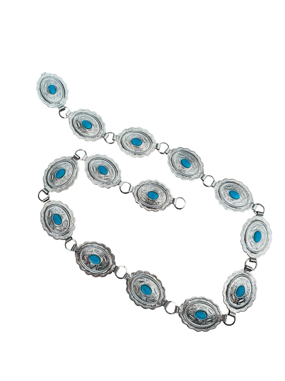 💙🩶Vintage Inspired Silver Turquoise Western Festival Boho Clasp Belt | S
